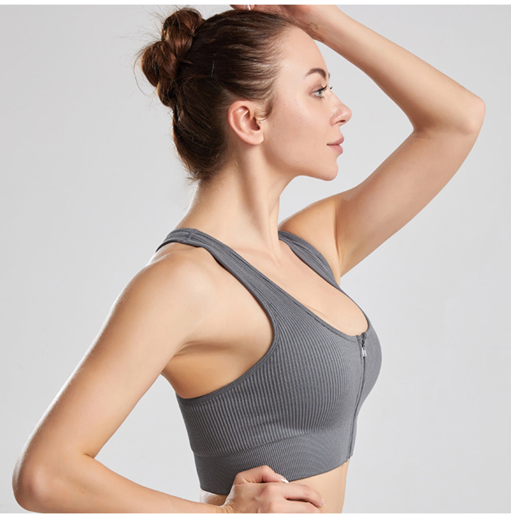 Women's Y-Back Zipper Sports Vest – Seamless Medium Support JY084WX