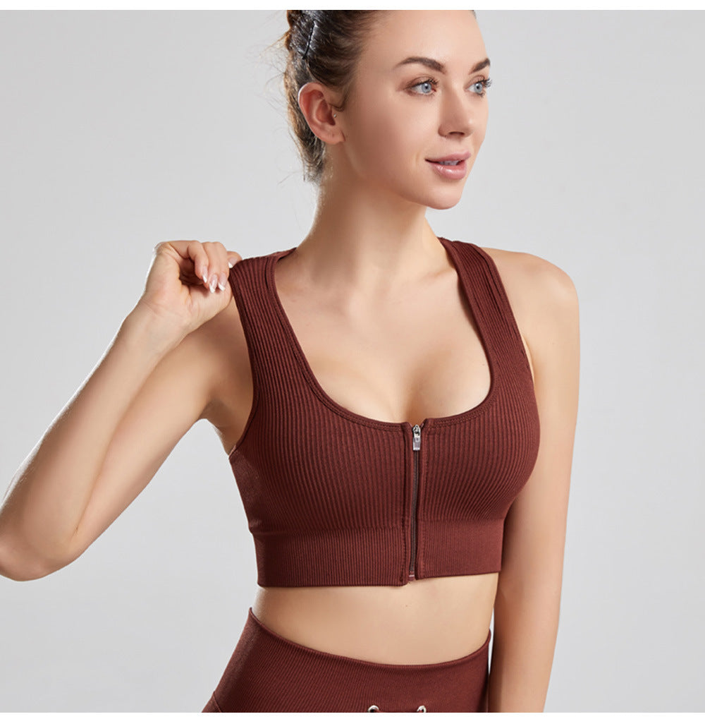 Women's Y-Back Zipper Sports Vest – Seamless Medium Support JY084WX