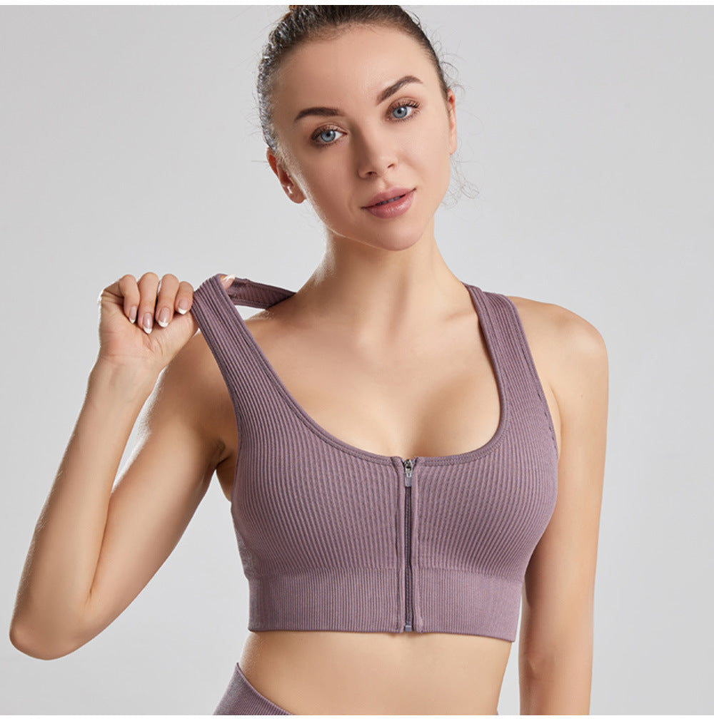 Women's Y-Back Zipper Sports Vest – Seamless Medium Support JY084WX