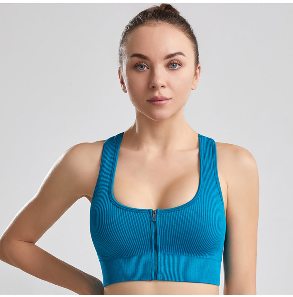 Women's Y-Back Zipper Sports Vest – Seamless Medium Support JY084WX