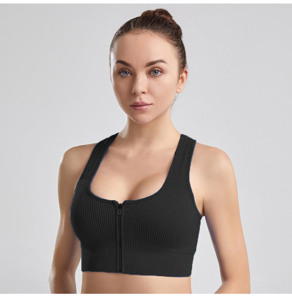 Women's Y-Back Zipper Sports Vest – Seamless Medium Support JY084WX