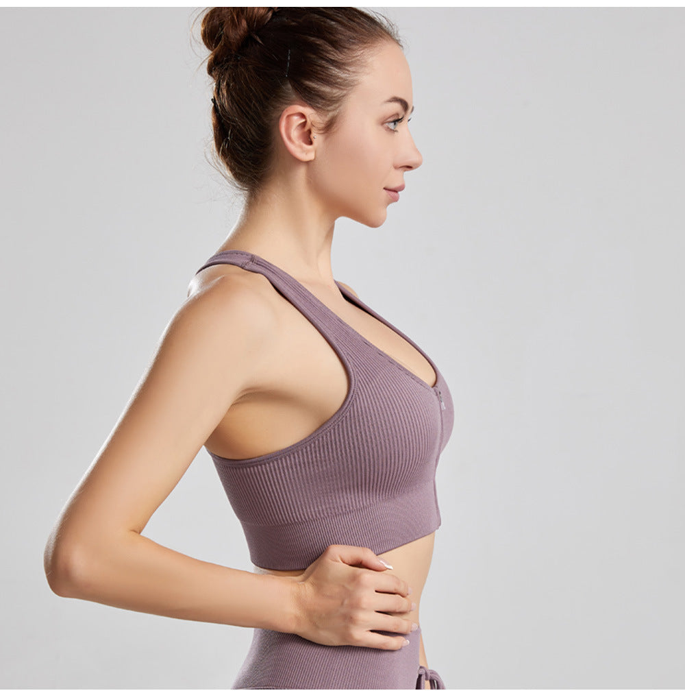 Women's Y-Back Zipper Sports Vest – Seamless Medium Support JY084WX