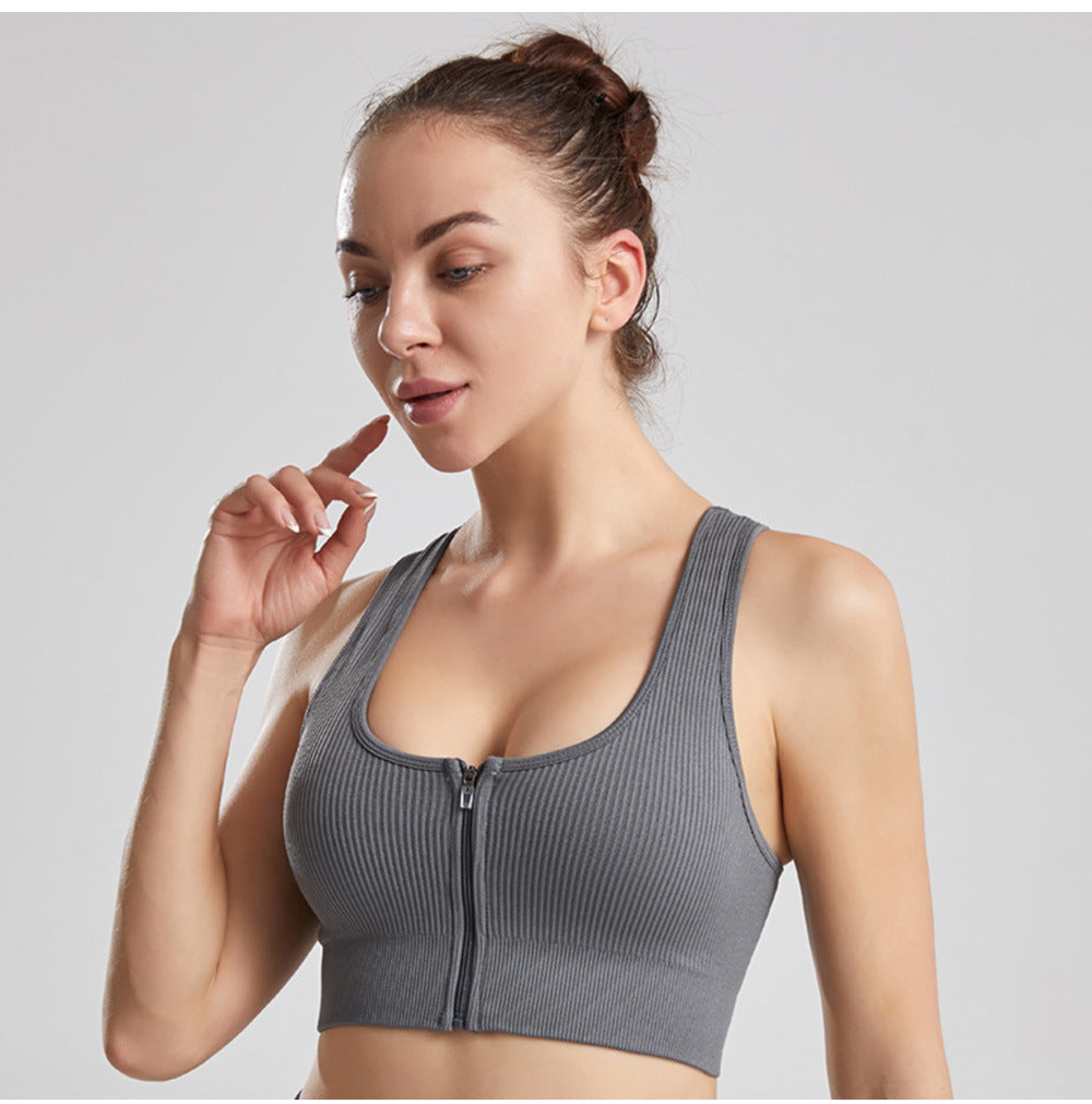 Women's Y-Back Zipper Sports Vest – Seamless Medium Support JY084WX