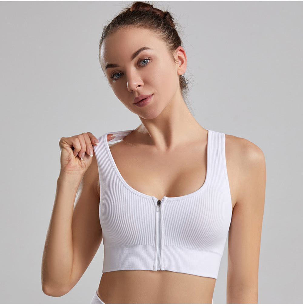 Women's Y-Back Zipper Sports Vest – Seamless Medium Support JY084WX