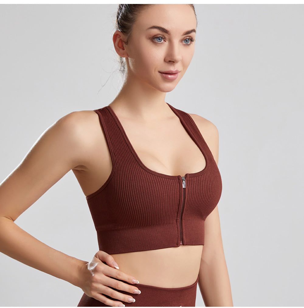 Women's Y-Back Zipper Sports Vest – Seamless Medium Support JY084WX