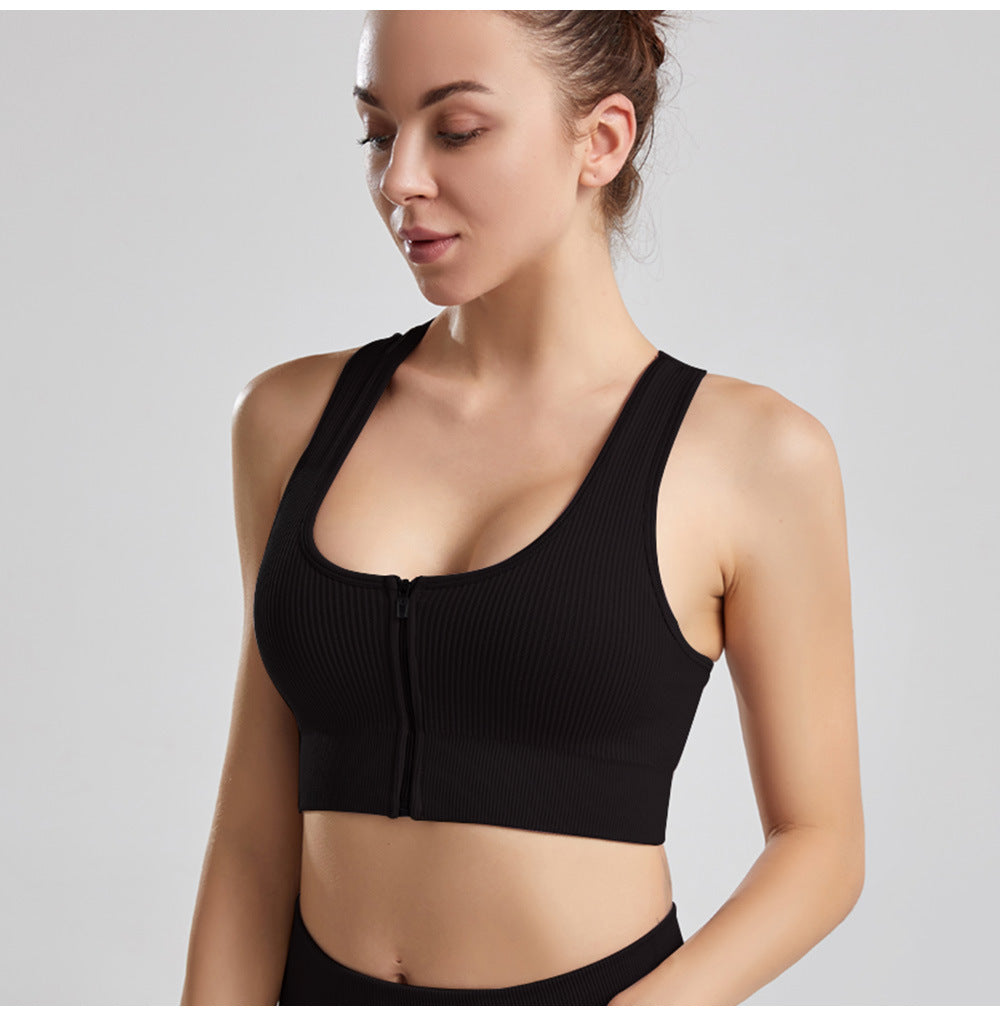 Women's Y-Back Zipper Sports Vest – Seamless Medium Support JY084WX